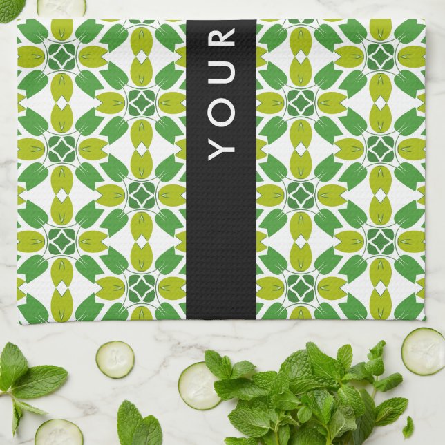 Leaf Pattern, Green Leaves, Your Name Kitchen Towel (Folded)