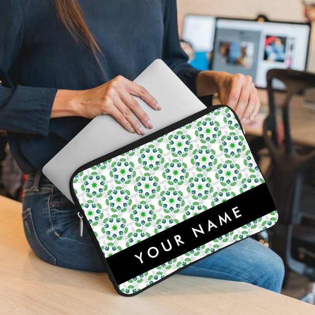 Leaf Pattern, Green Leaves, Your Name Laptop Sleeve (Creator Uploaded)