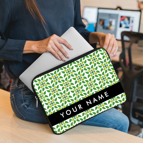 Leaf Pattern Green Leaves Your Name Laptop Sleeve