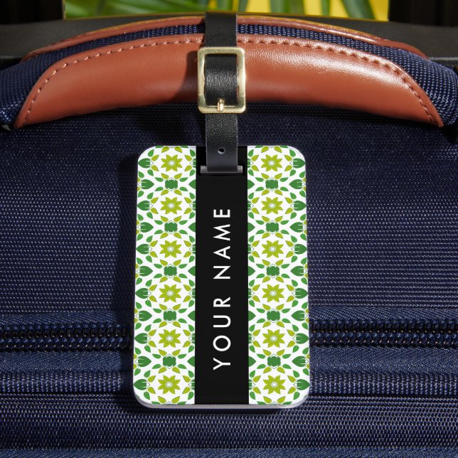 Leaf Pattern, Green Leaves, Your Name Luggage Tag (Front Insitu 2)