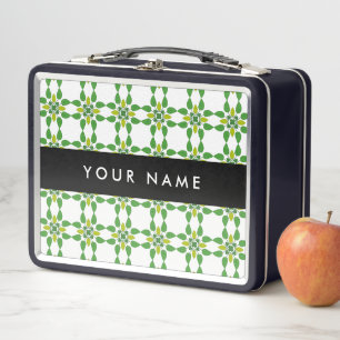 Leaf Pattern, Green Leaves, Your Name Metal Lunch Box