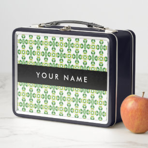 Leaf Pattern, Green Leaves, Your Name Metal Lunch Box