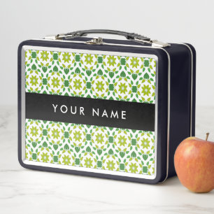 Leaf Pattern, Green Leaves, Your Name Metal Lunch Box