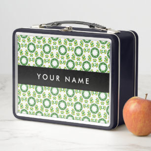 Leaf Pattern, Green Leaves, Your Name Metal Lunch Box