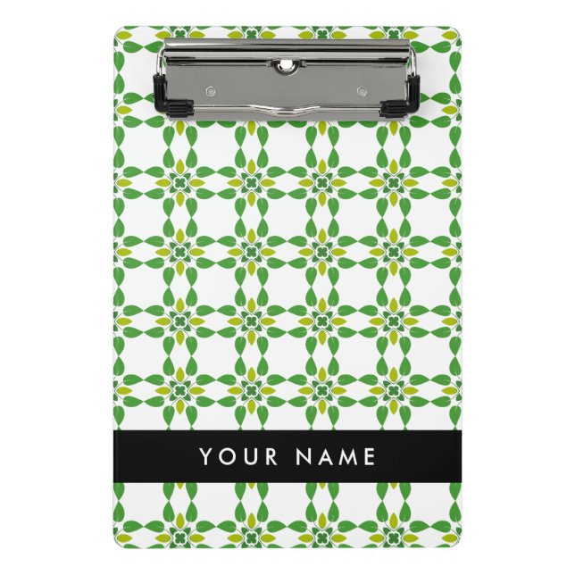 Leaf Pattern, Green Leaves, Your Name Mini Clipboard (Front)
