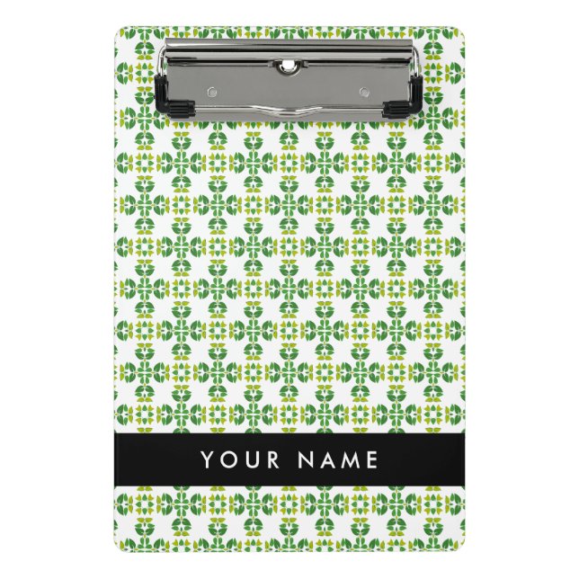 Leaf Pattern, Green Leaves, Your Name Mini Clipboard (Front)