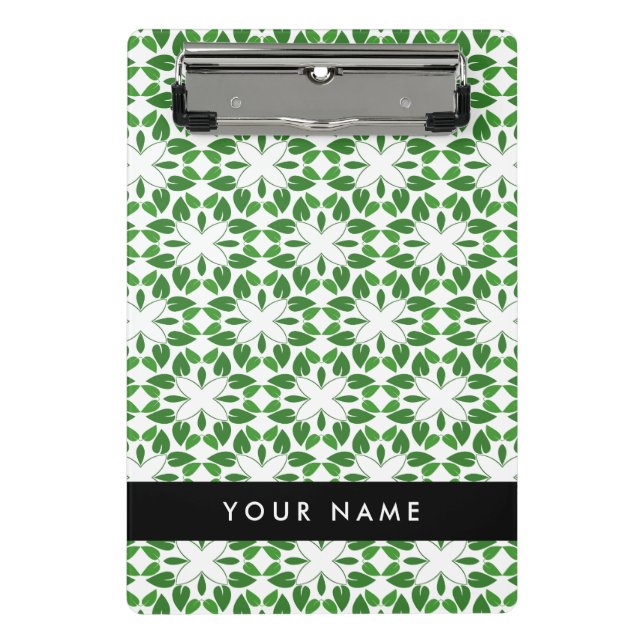 Leaf Pattern, Green Leaves, Your Name Mini Clipboard (Front)