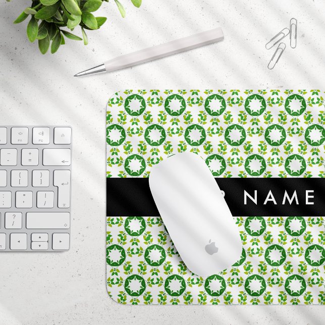 Leaf Pattern, Green Leaves, Your Name Mouse Pad (Creator Uploaded)