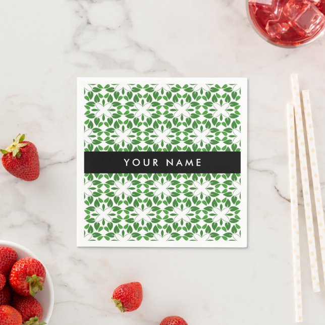 Leaf Pattern, Green Leaves, Your Name Napkins (Insitu)