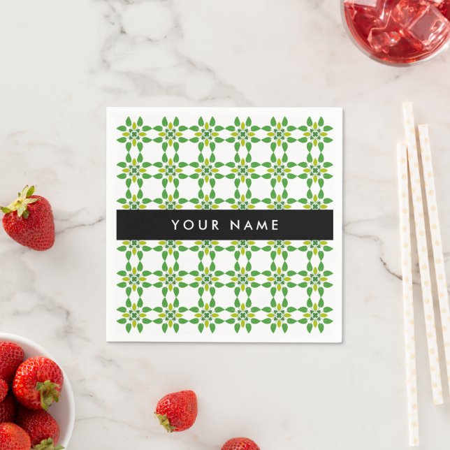 Leaf Pattern, Green Leaves, Your Name Napkins (Insitu)