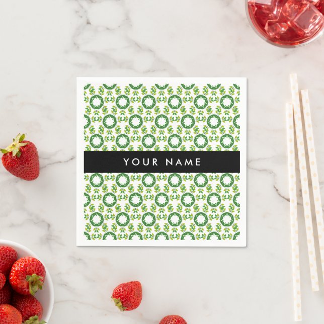 Leaf Pattern, Green Leaves, Your Name Napkins (Insitu)