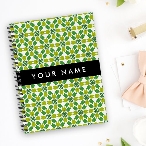 Leaf Pattern Green Leaves Your Name Notebook