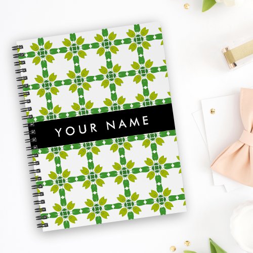 Leaf Pattern Green Leaves Your Name Notebook