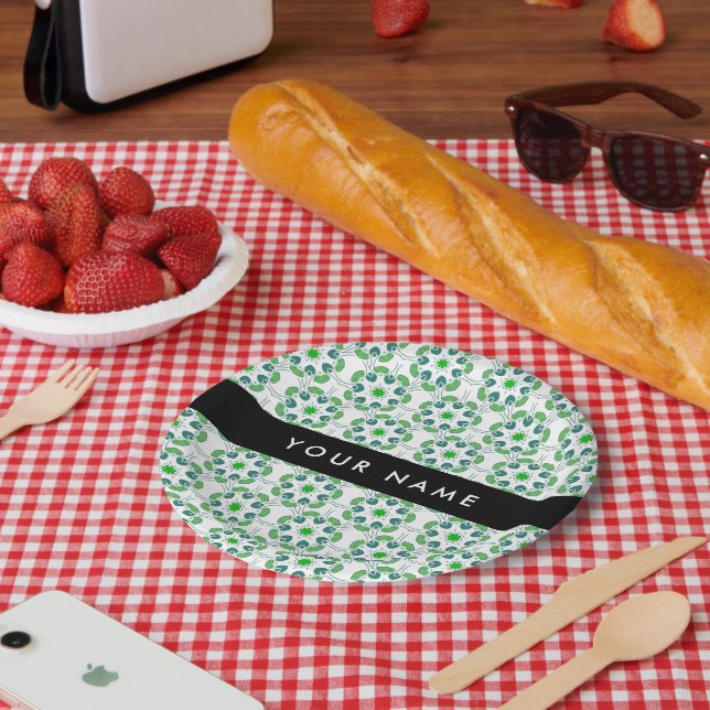Leaf Pattern, Green Leaves, Your Name Paper Plates (Picnic)