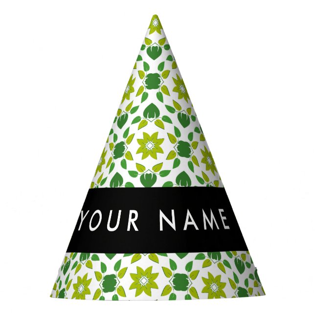 Leaf Pattern, Green Leaves, Your Name Party Hat (Front)