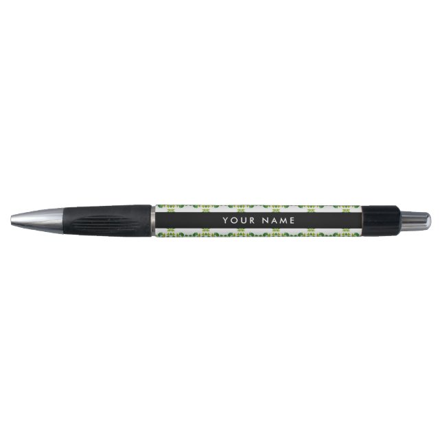 Leaf Pattern, Green Leaves, Your Name Pen (Front)