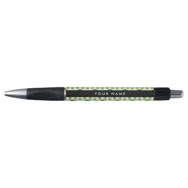 Leaf Pattern, Green Leaves, Your Name Pen (Front)