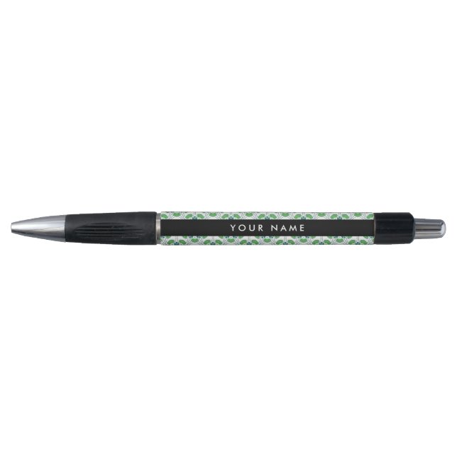 Leaf Pattern, Green Leaves, Your Name Pen (Front)