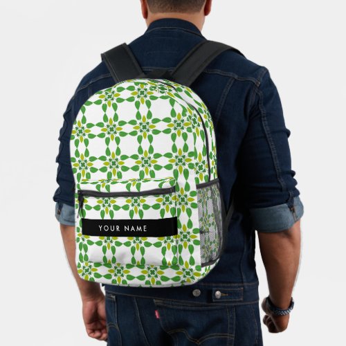 Leaf Pattern Green Leaves Your Name Printed Backpack