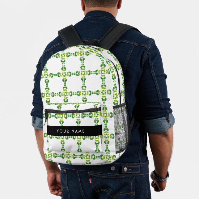 Leaf Pattern, Green Leaves, Your Name Printed Backpack (Insitu (Model))