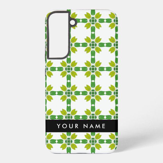 Leaf Pattern, Green Leaves, Your Name Samsung Galaxy Case (Back)
