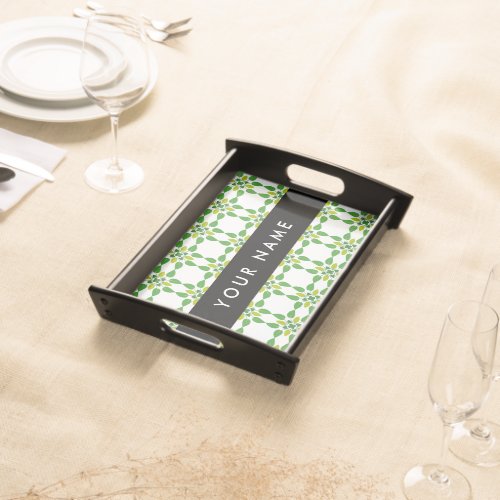 Leaf Pattern Green Leaves Your Name Serving Tray