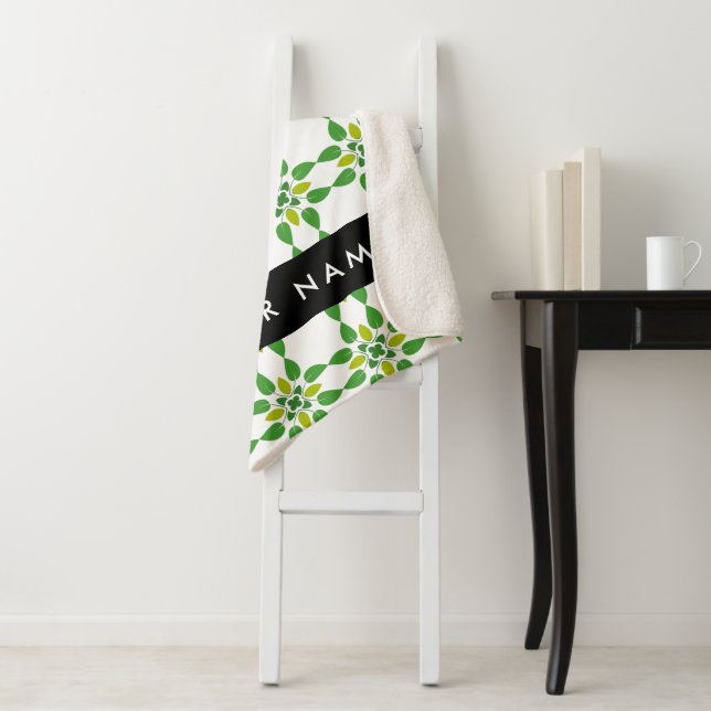 Leaf Pattern, Green Leaves, Your Name Sherpa Blanket (In Situ)