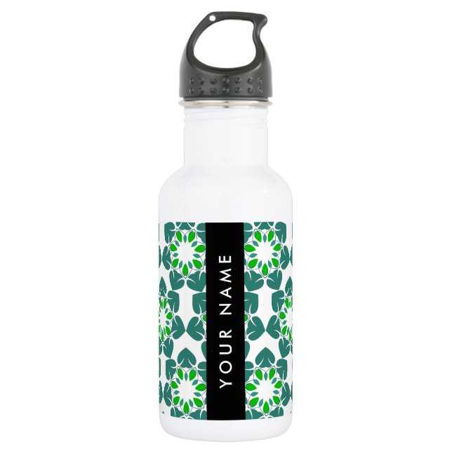 Leaf Pattern, Green Leaves, Your Name Stainless Steel Water Bottle (Front)