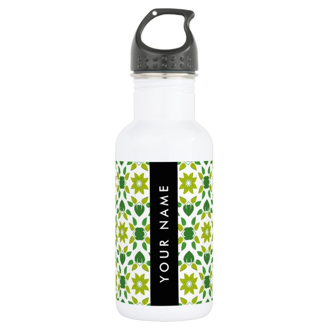 Leaf Pattern, Green Leaves, Your Name Stainless Steel Water Bottle (Front)