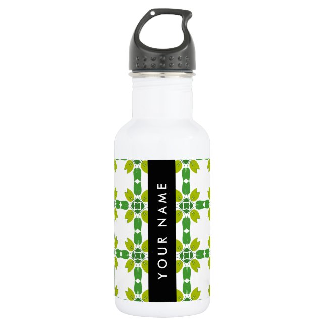 Leaf Pattern, Green Leaves, Your Name Stainless Steel Water Bottle (Front)