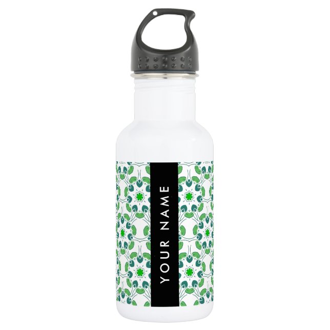 Leaf Pattern, Green Leaves, Your Name Stainless Steel Water Bottle (Front)