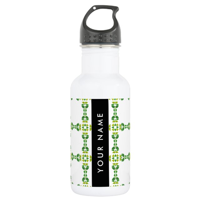 Leaf Pattern, Green Leaves, Your Name Stainless Steel Water Bottle (Front)