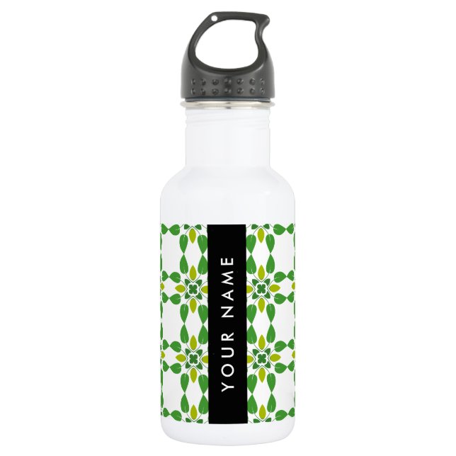 Leaf Pattern, Green Leaves, Your Name Stainless Steel Water Bottle (Front)