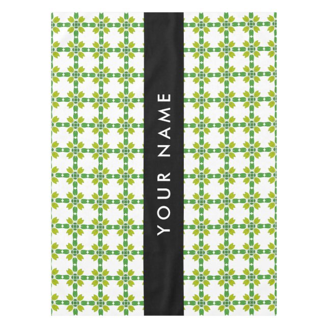Leaf Pattern, Green Leaves, Your Name Tablecloth (Front)