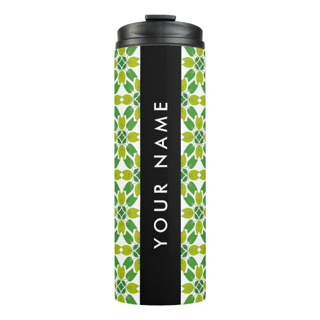 Leaf Pattern, Green Leaves, Your Name Thermal Tumbler (Front)