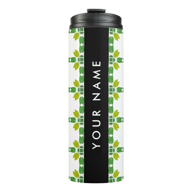 Leaf Pattern, Green Leaves, Your Name Thermal Tumbler (Front)