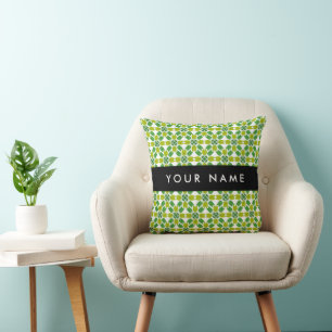 Leaf Pattern, Green Leaves, Your Name Throw Pillow