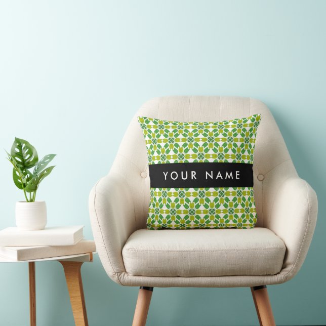 Leaf Pattern, Green Leaves, Your Name Throw Pillow (Chair)