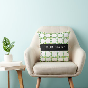 Leaf Pattern, Green Leaves, Your Name Throw Pillow