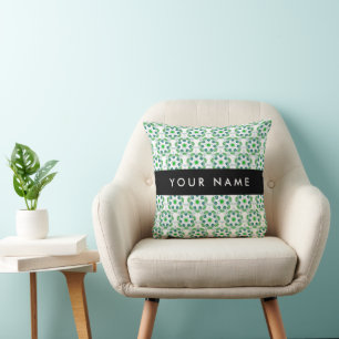 Leaf Pattern, Green Leaves, Your Name Throw Pillow