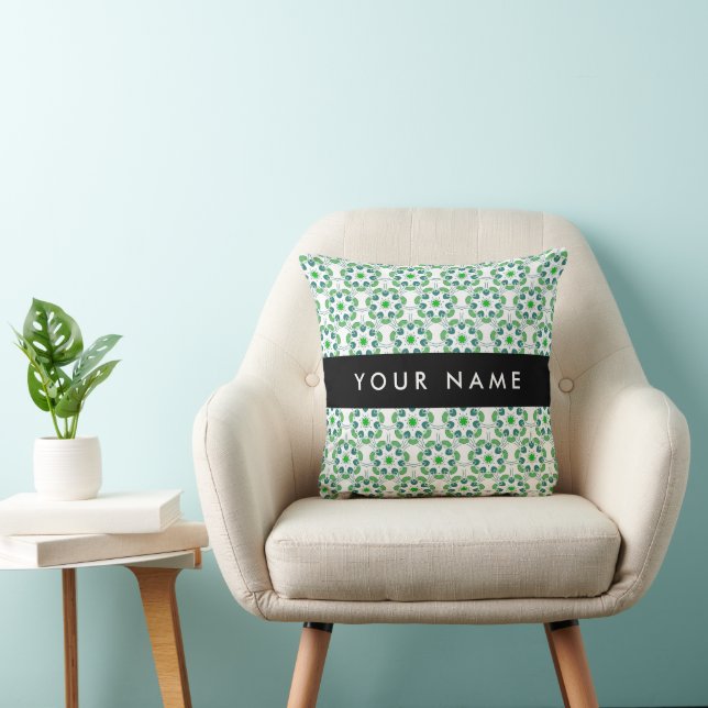 Leaf Pattern, Green Leaves, Your Name Throw Pillow (Chair)