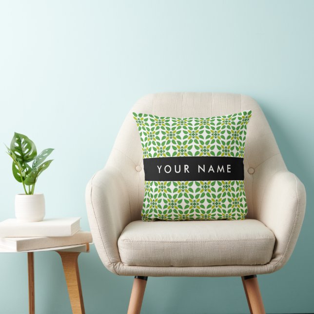 Leaf Pattern, Green Leaves, Your Name Throw Pillow (Chair)