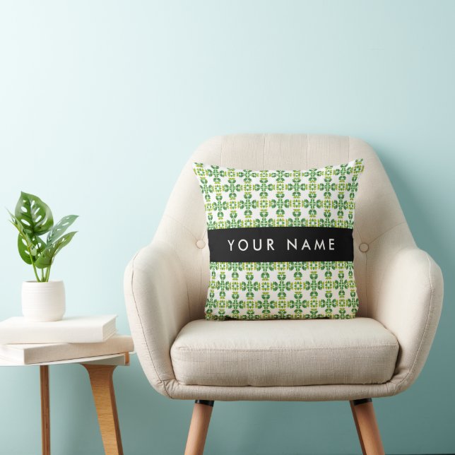Leaf Pattern, Green Leaves, Your Name Throw Pillow (Chair)