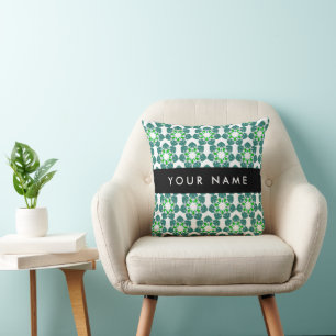 Leaf Pattern, Green Leaves, Your Name Throw Pillow