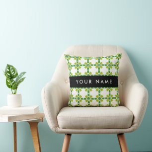 Leaf Pattern, Green Leaves, Your Name Throw Pillow