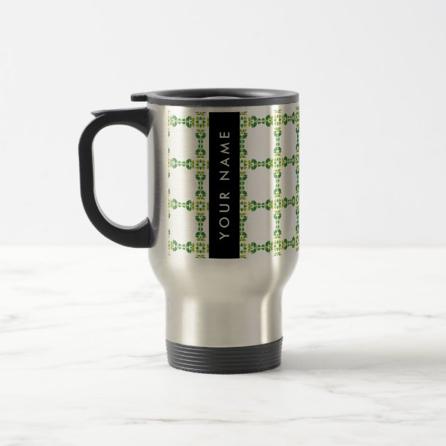 Leaf Pattern, Green Leaves, Your Name Travel Mug (Left)