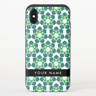 Leaf Pattern, Green Leaves, Your Name iPhone XS Slider Case