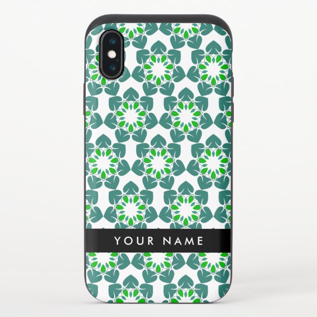 Leaf Pattern, Green Leaves, Your Name Uncommon iPhone Case (Back)