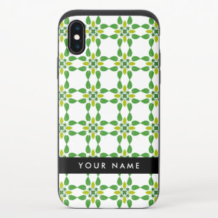 Leaf Pattern, Green Leaves, Your Name iPhone XS Slider Case