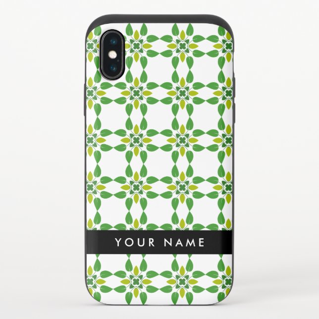 Leaf Pattern, Green Leaves, Your Name Uncommon iPhone Case (Back)